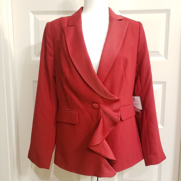 Laundry blazer Shelli Segal Red size 12 Blazer Satin Ruffle nwt - Picture 2 of 10